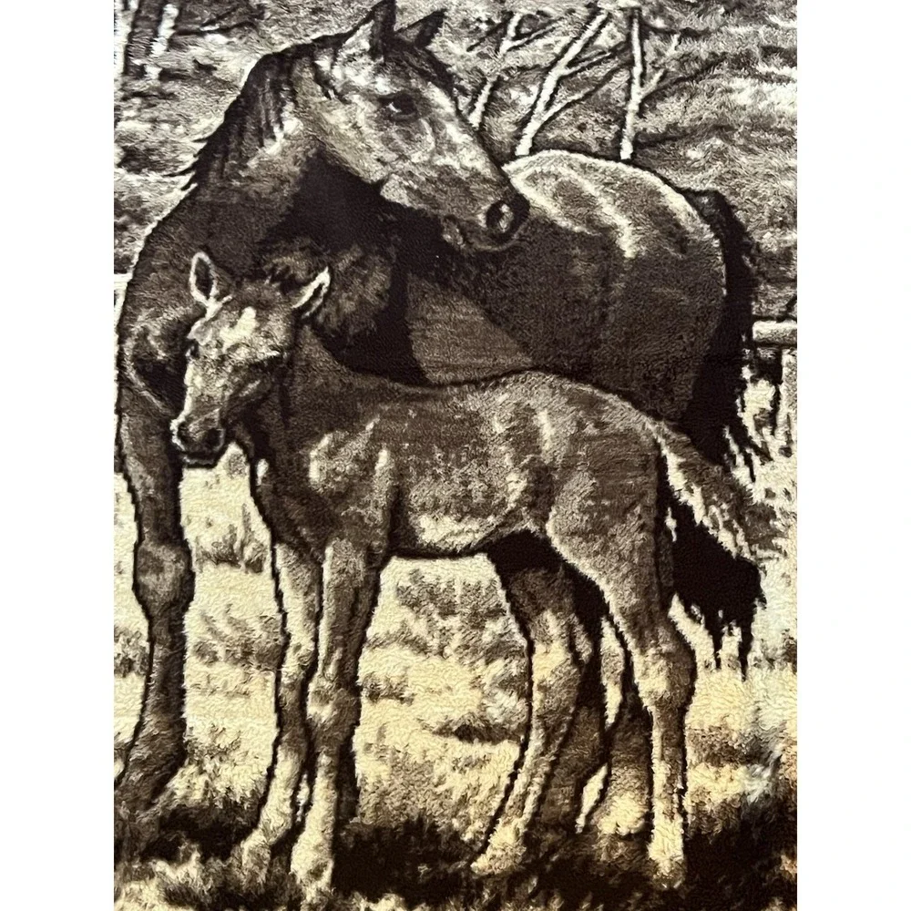 Vintage IBENA Relax Horse Foal Brown Ivory Western Germany Blanket 75x56 Rare